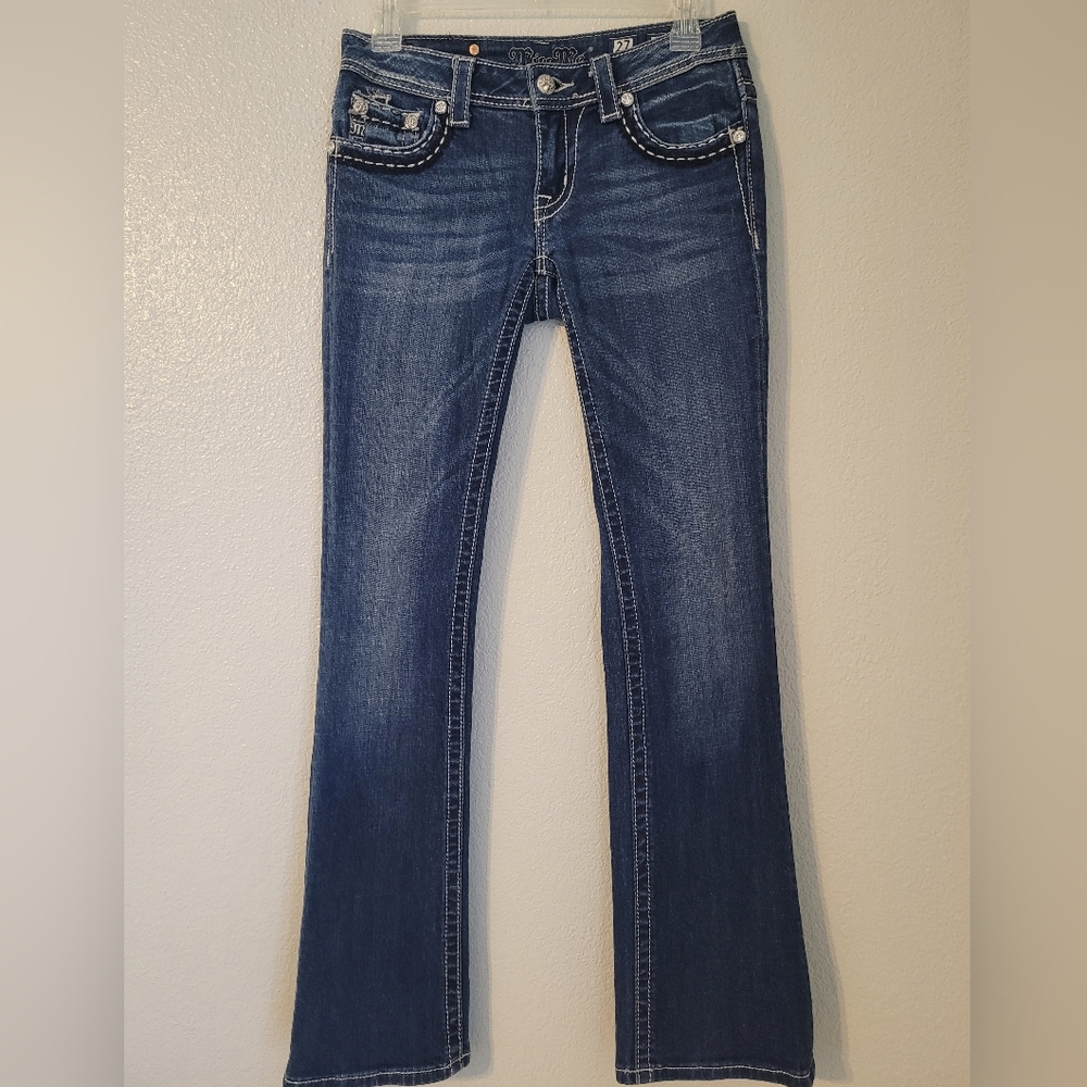 Miss Me Dark Blue Women's Bootcut Jeans Size 27 Bling Zebra Print - Picture 2 of 15
